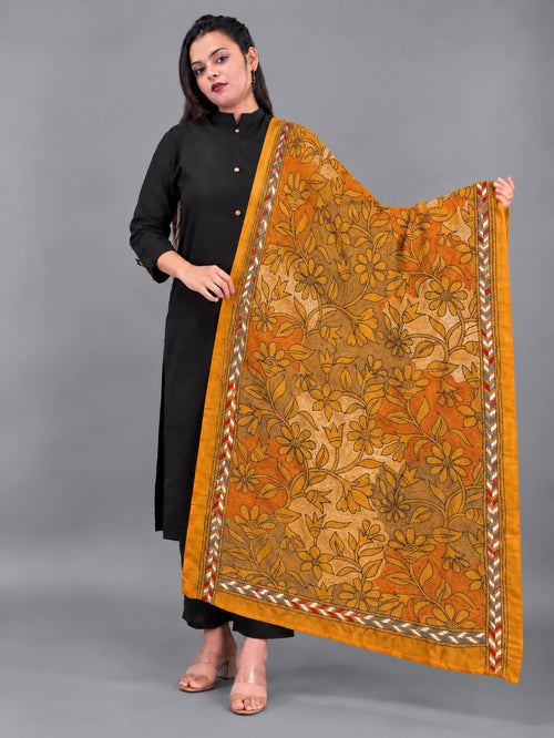 Mustard Yellow Kantha Stole by Generational Artisans