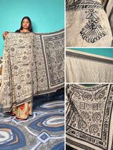 Black and Off-White Kantha Silk Saree