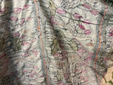 Off-White Silk Kantha Saree with Lotus Embroidery