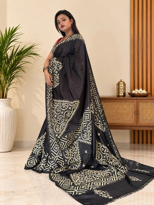 Black Blended Bangalore Silk Kantha Saree