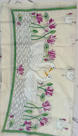 Tussar silk Kantha dupatta, hand embroidered in Bolpur - detail 3