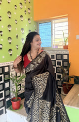 Black Blended Bangalore Silk Kantha Saree