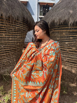 Orange Blended Bangalore Silk Kantha Saree