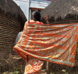 Orange Blended Bangalore Silk Kantha Saree