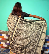 Black and Off-White Kantha Silk Saree