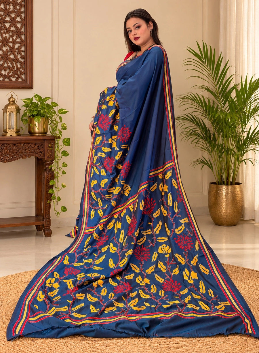 Blended Bangalore Silk Kantha Saree