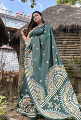 Green Blended Bangalore Silk Kantha Saree With Blouse Pic