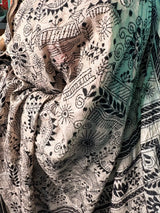 Black and Off-White Kantha Silk Saree