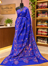 Blue Blended Bangalore Silk Kantha Saree