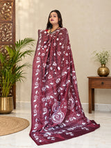 Deep Maroon Blended Bangalore Silk Kantha Saree