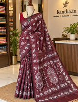 Deep Maroon Blended Bangalore Silk Kantha Saree