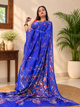 Blue Blended Bangalore Silk Kantha Saree