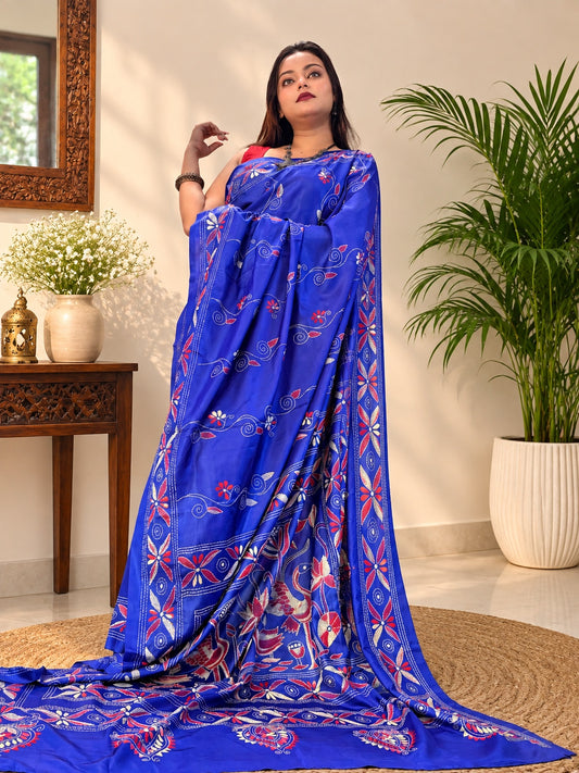 Blue Blended Bangalore Silk Kantha Saree