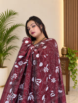 Deep Maroon Blended Bangalore Silk Kantha Saree