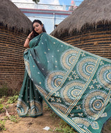 Green Blended Bangalore Silk Kantha Saree With Blouse Pic